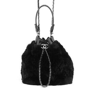Chanel handbag, Coco Mark, drawstring, lambskin, rabbit fur, CHANEL 2-way sho...